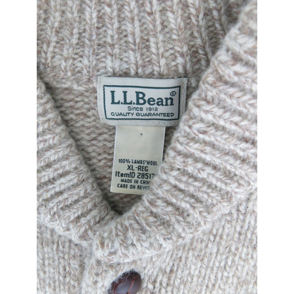 LL Bean Lambs Wool Henley Sweater Mens XL Oatmeal Beige Button Mock Neck 28517 - Picture 3 of 7
